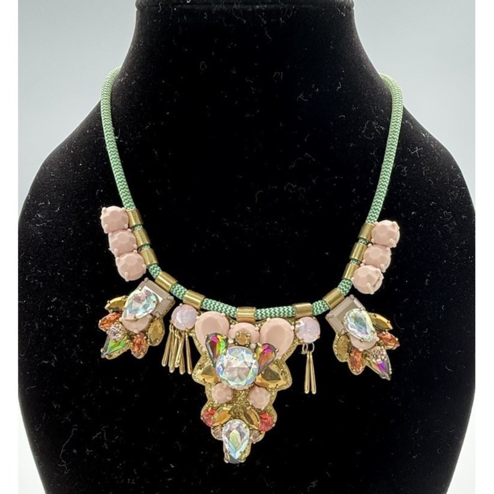J.Crew Dragonfly‎ Crystal Statement Necklace Multi-Color Light Gold Ox Leather